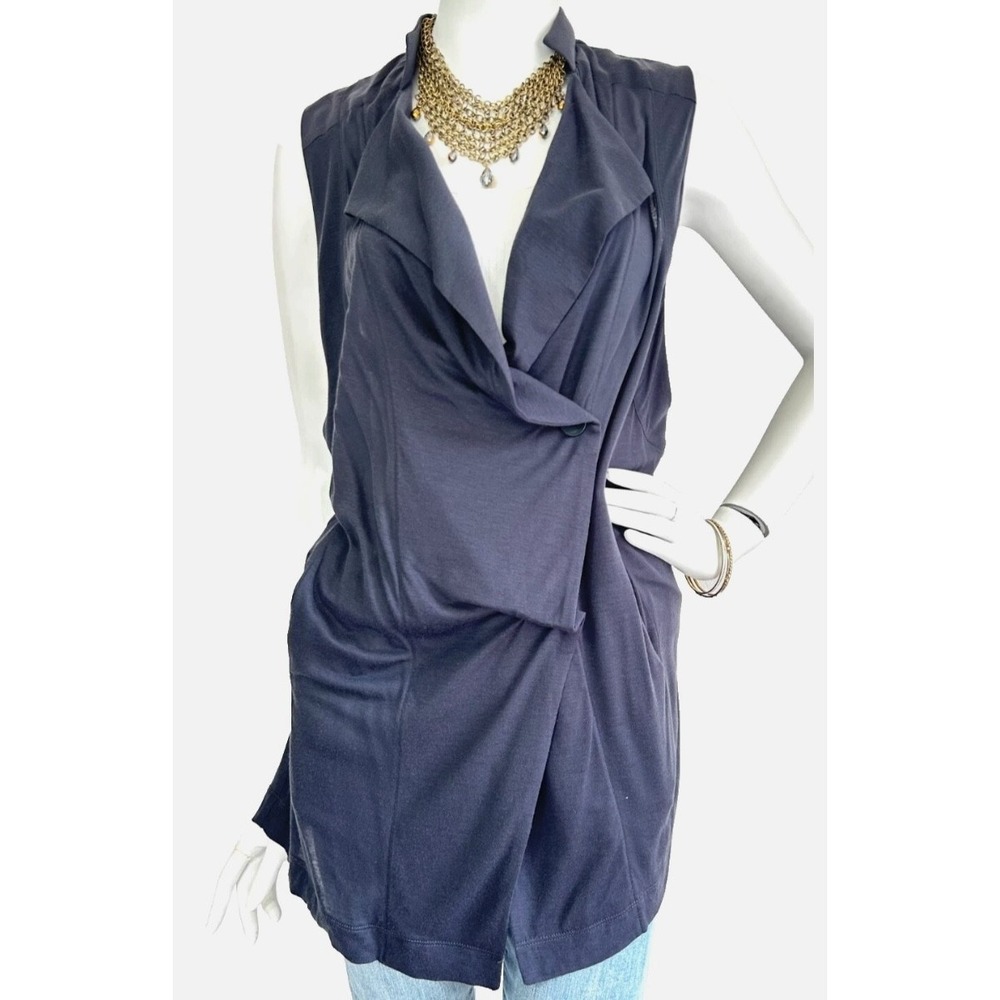 Kai-aakmann Vest Top Size Small Sleeveless Button Inside Drawstring Drape Black